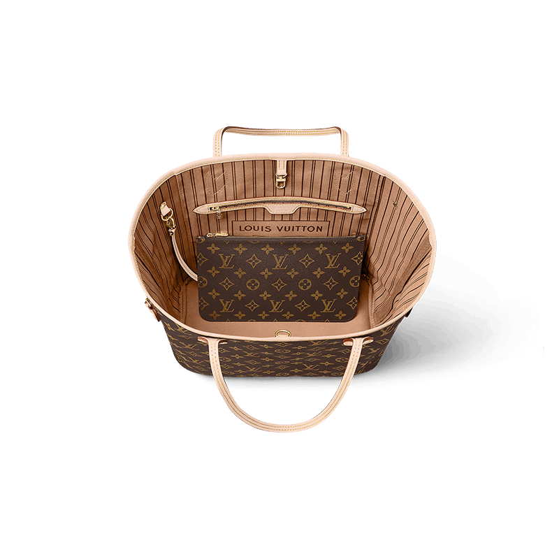 商品Louis Vuitton|【预售十天】路易威登 23春夏 Neverfull女士中号浅褐色帆布配皮金色金属饰面手提包 M40995,价格¥13428,第6张图片详细描述