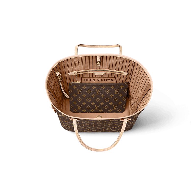 商品Louis Vuitton|【预售十天】路易威登 23春夏 Neverfull女士中号浅褐色帆布配皮金色金属饰面手提包 M40995,价格¥13272,第6张图片详细描述