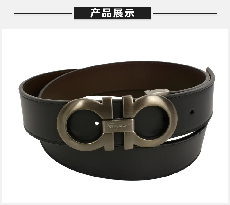商品Salvatore Ferragamo|Salvatore Ferragamo 菲拉格慕 男士双面黑色咖啡色皮革板扣式双扣皮带 67-5542-14-CALF-NERO【包装随机，部分无包装盒】,价格¥2995,第3张图片详细描述
