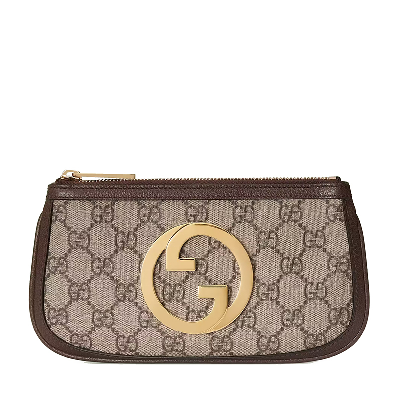 商品Gucci|GUCCI/古驰 22新款Blondie系列 男士迷你棕色帆布配皮橙红条纹绑带圆形金扣二合一腰包,价格¥15848,第5张图片详细描述