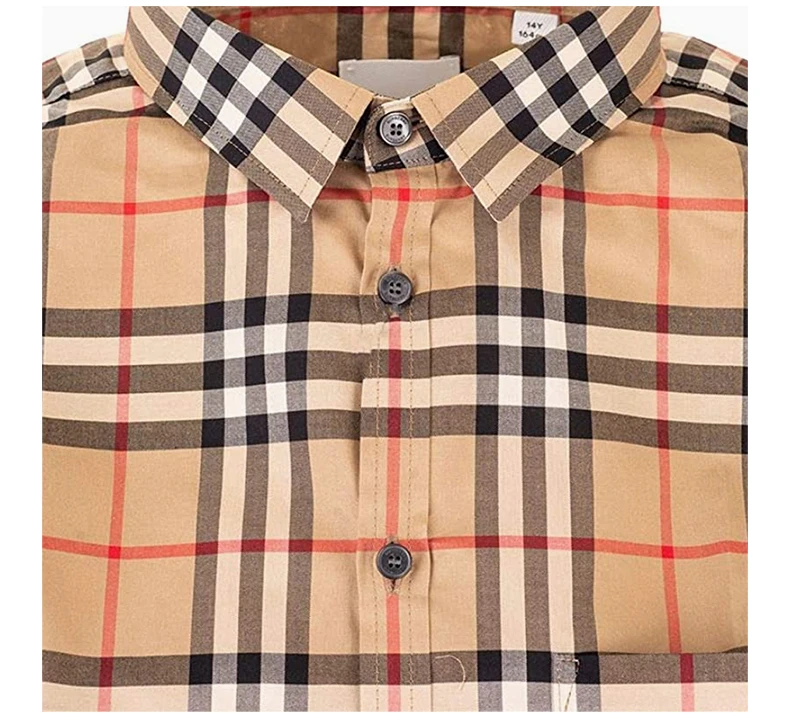 商品Burberry|Burberry Kids 博柏利童装 男童米色格纹翻领短袖衬衫 8014133,价格¥854,第6张图片详细描述