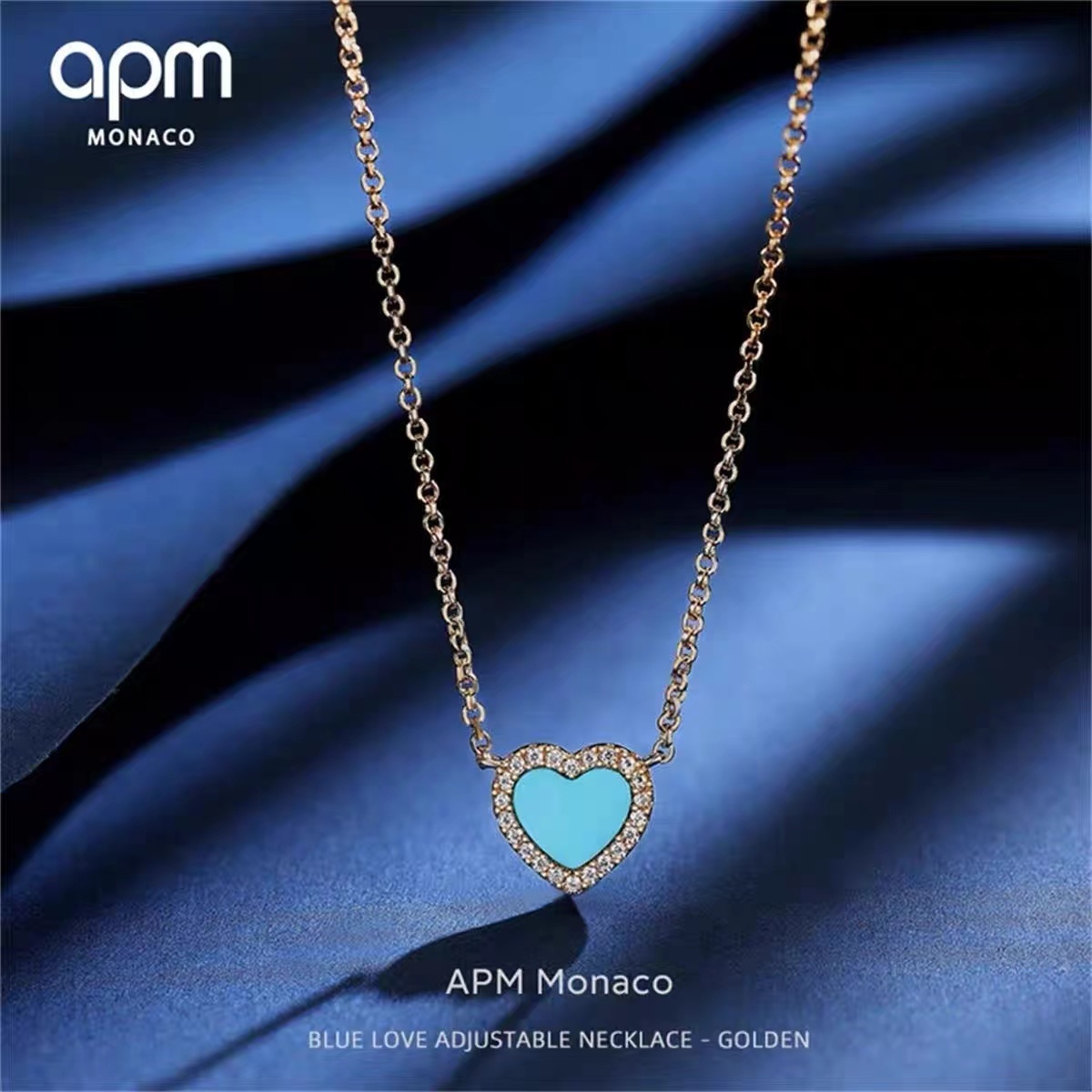 商品[国内直发] apm Monaco|apm MONACO蓝色爱心项链吊坠金色女生锁骨链情人节礼物AC5795XTUY,价格¥791,第5张图片详细描述