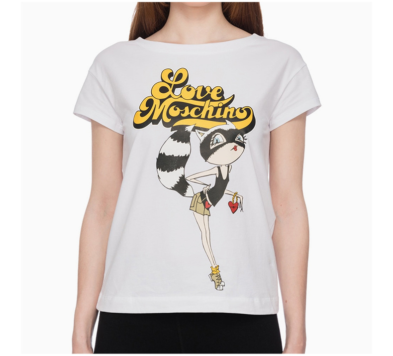 商品Moschino|MOSCHINO 女士白色卡通浣熊女孩图案贴花T恤 W4F3032-E1698-A00,价格¥732,第8张图片详细描述