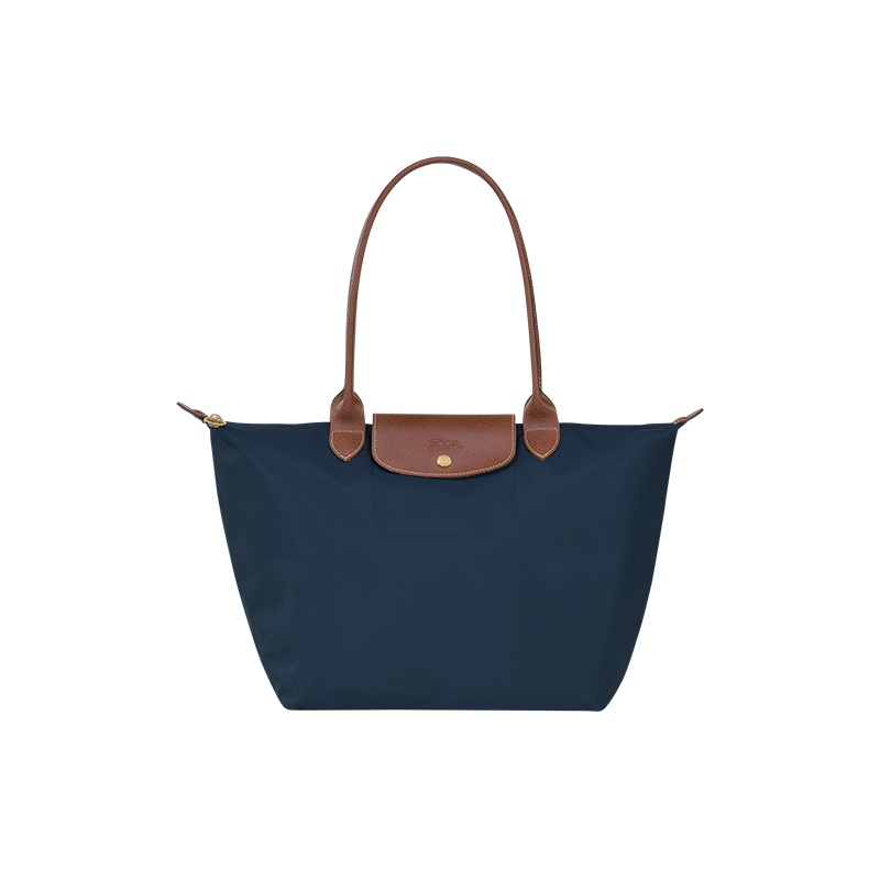 商品Longchamp|LONGCHAMP/珑骧 女士深蓝色帆布金色五金按扣拉链开合大号托特包,价格¥814,第5张图片详细描述