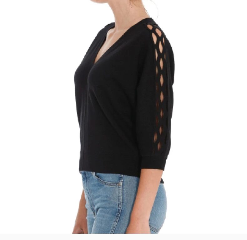 商品Chloé|CHLOE 女士黑色针织V领上衣     C21AMP26-670-001,价格¥1841,第9张图片详细描述