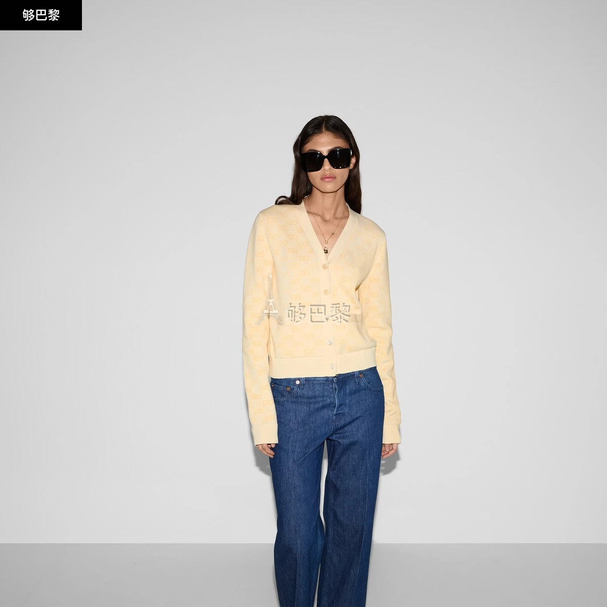 商品Gucci|【预售】 古驰 25春夏 女士 针织衫 精棉GG提花针织开衫 818735 XKEOH 7413 ,价格¥12529,第6张图片详细描述