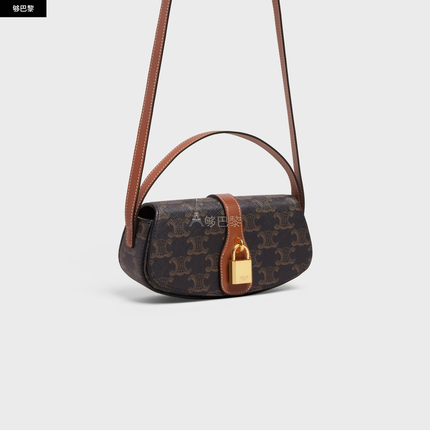 商品Celine|【预售】 赛琳 25春夏 女士 单肩包 TABOU标志印花牛皮革饰带手包 10I592DQ2.04LU ,价格¥10088,第4张图片详细描述