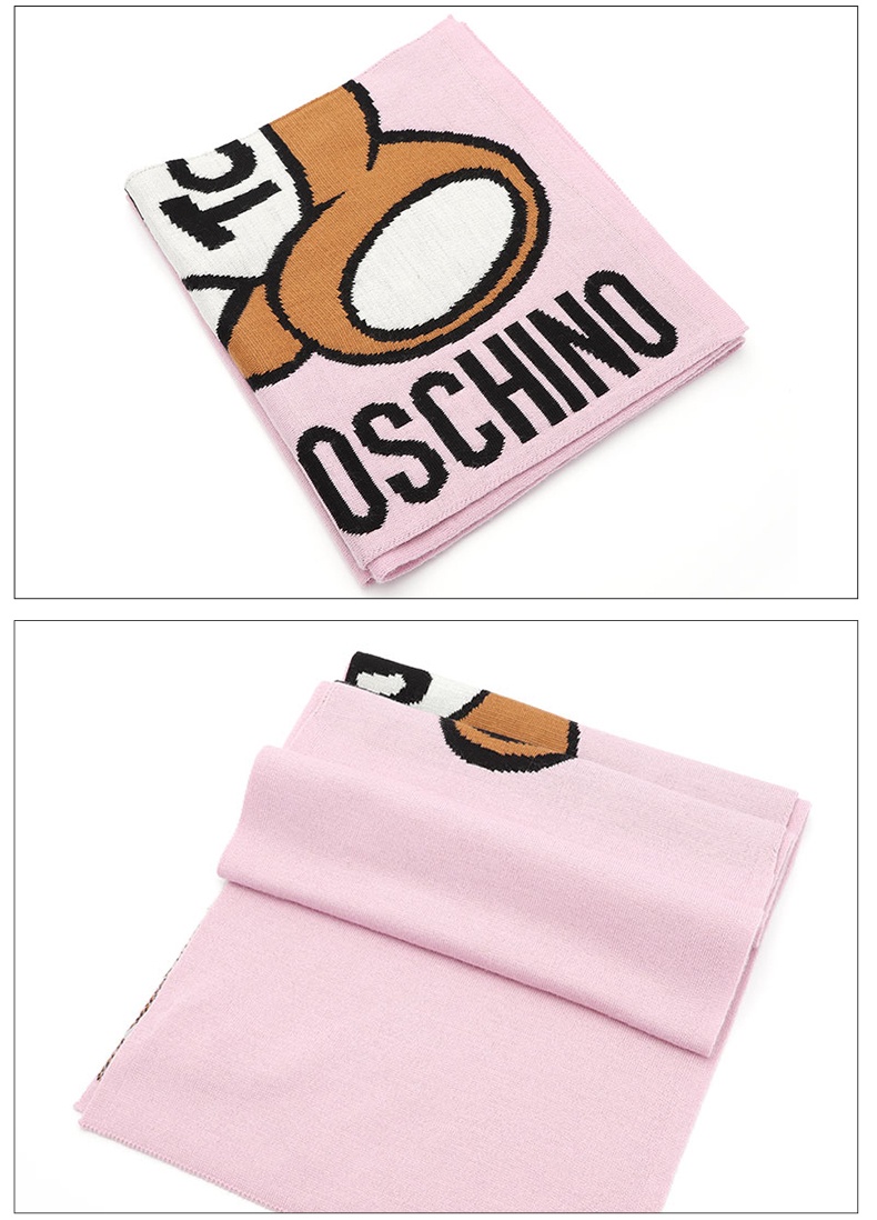 商品[国内直发] Moschino|MOSCHINO/莫斯奇诺 男女同款 粉色小熊图案羊毛围巾30673M2556 008,价格¥600,第4张图片详细描述