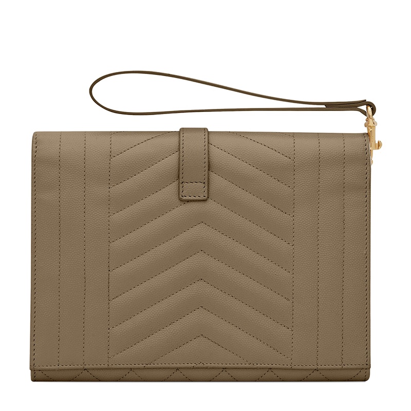 商品Yves Saint Laurent|SAINT LAURENT PARIS/圣罗兰 YSL 22春夏新款MONOGRAM系列 女士卡其绿粒面压印绗缝牛皮革金扣手拿信封包,价格¥4976,第5张图片详�细描述