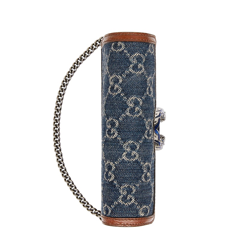 商品Gucci|【预售2周发货】古驰 Dionysus系列 女士super mini蓝色米色双G图案牛仔布棕色小牛皮蓝色珐琅银饰斜挎单肩酒神包,价格¥5203,第4张图片详细描述