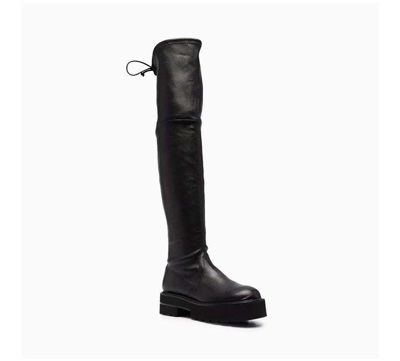 商品Stuart Weitzman|STUART WEITZMAN 女士黑色小羊皮系带过膝靴  LOWLAND-ULTRALNAPPA-BLACK,价格¥3685,第4张图片详细描述