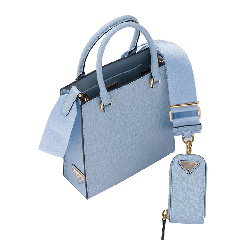 商品Prada|PRADA/普拉达 22新款 女士小号天蓝色saffiano皮革珐琅徽标拆卸织物肩带单肩手提斜挎包1BA333_NZV_F0076_V_N2A,价格¥15481,第6张图片详细描述