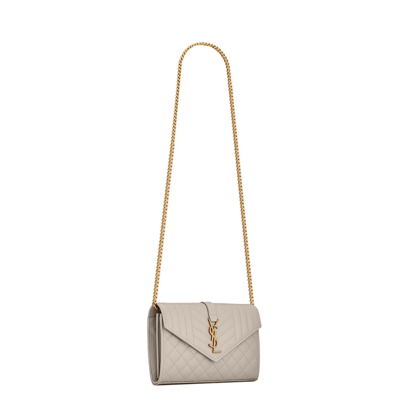 商品Yves Saint Laurent|SAINT LAURENT PARIS/圣罗兰MONOGRAM系列 白色粒面压花绗缝混合皮革交织字母链条钱包,价格¥11929,第5张图片详细描述