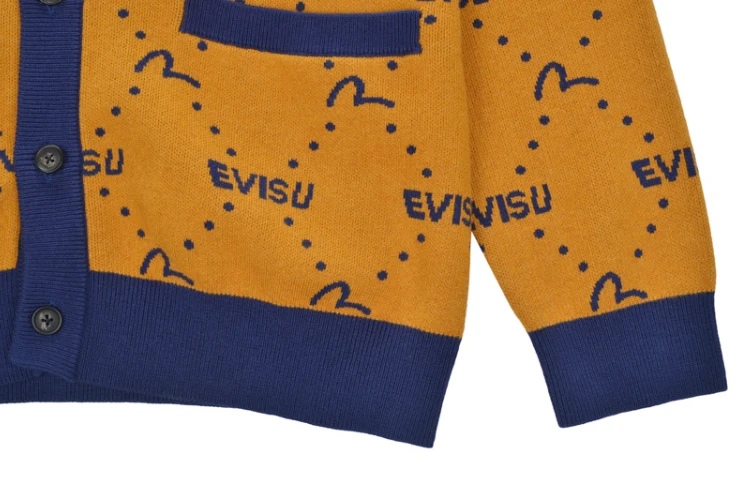 商品Evisu|【享贝家】（国内现货-QD）Evisu 福神 男女情侣老花针织开衫毛衣休闲23秋 黑色 ET4MSW911MU,价格¥361,第7张图片详细描述