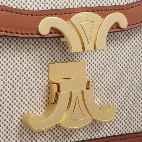 商品Celine|【包税】CELINE/赛琳 经典TRIOMPHE TEEN系列 女士棕褐色白色织物天然小牛皮斜跨单肩包188882BGI.04LV ,价格¥21281,第2张图片详细描述