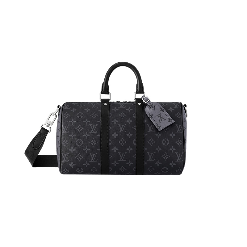 商品Louis Vuitton|【预售十天】路易威登Keepall 35男士黑色交织字母帆布配皮可调节可拆卸肩带手提包 M46655,价格¥19152,第2张图片详细描述