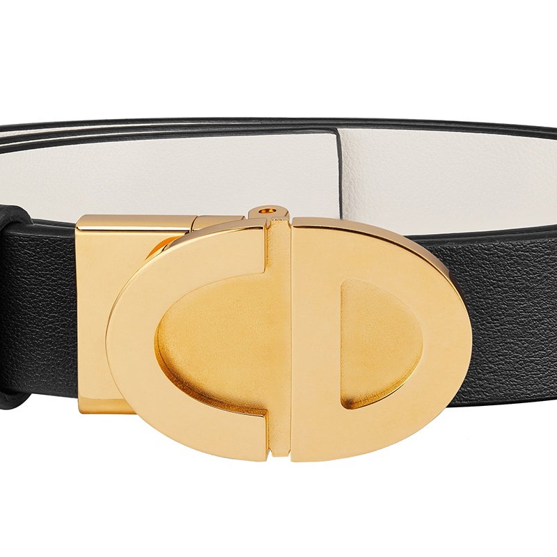 商品Dior|迪奥23新款 女士黑色白色牛皮金CD扣双面腰带22mm,价格¥5451,第3张图片详细描述