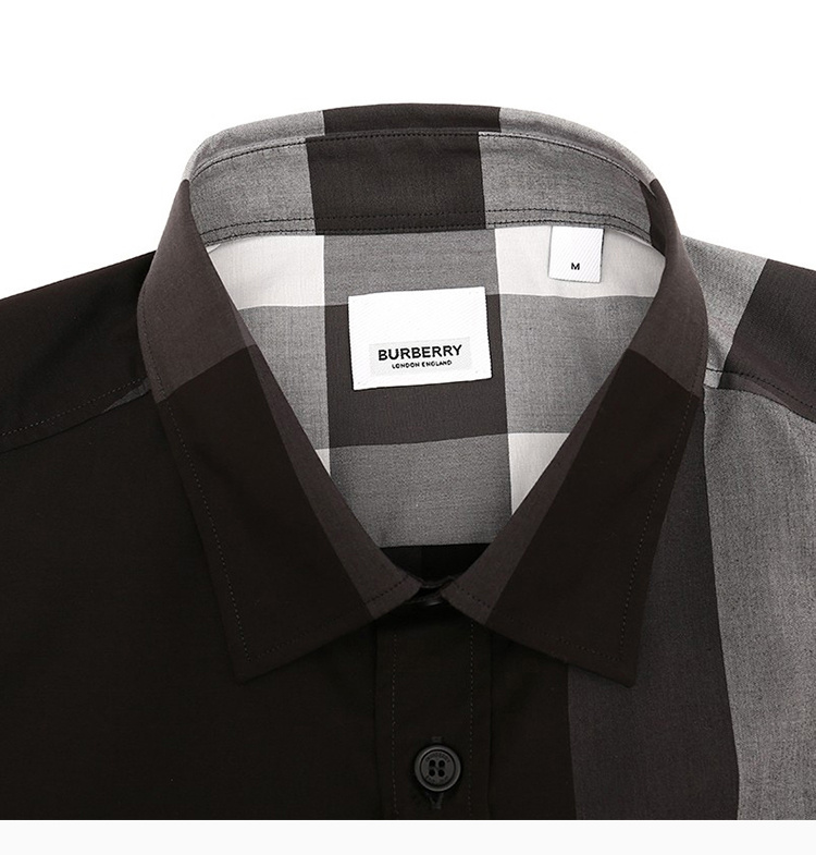 商品[国内直发] Burberry|BURBERRY 博柏利 深灰色经典大格纹短袖男士衬衫 8025607,价格¥2537,第7张图片详细描述