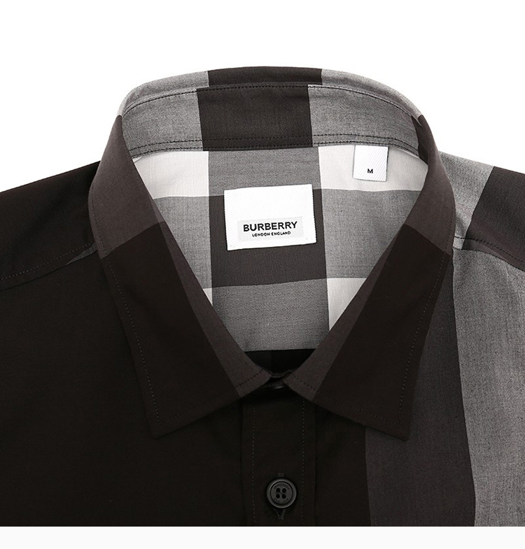 商品Burberry|Burberry 博柏利 男士深灰色经典格纹短袖衬衫 8025607,价格¥2127,第9张图片详细描述