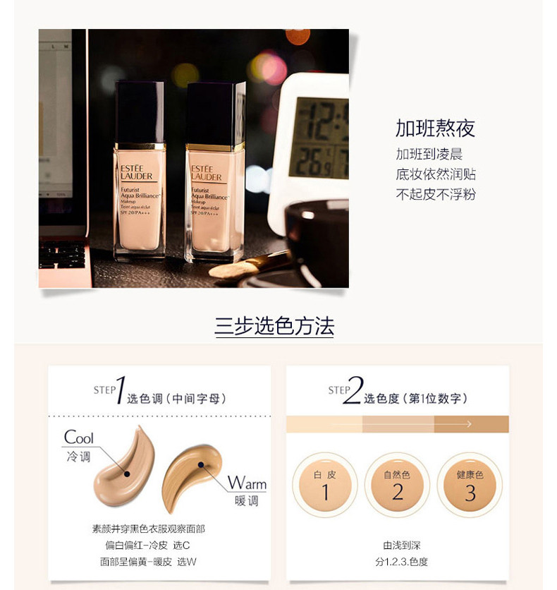 商品Estée Lauder|【新版】ESTEE LAUDER /雅诗兰黛 沁水粉底液#1W0 SPF20 30ML｜包邮【香港直发】,价格¥341,第8张图片详细描述