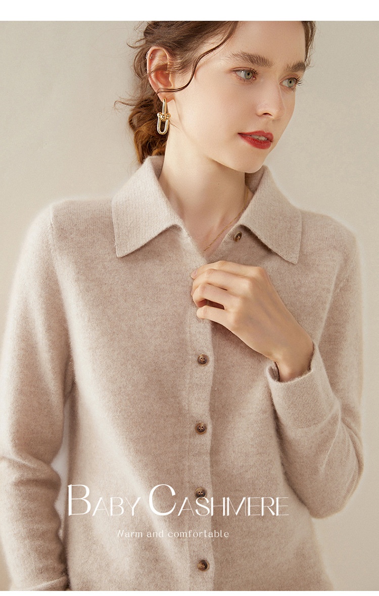 商品[国内直发] GLENVINTEN|格岚云顿英国品牌POLO领针织羊绒衬衫女修身显瘦羊绒开衫23秋冬新款女士气质打底衫,价格¥526,第13张图片详细描述