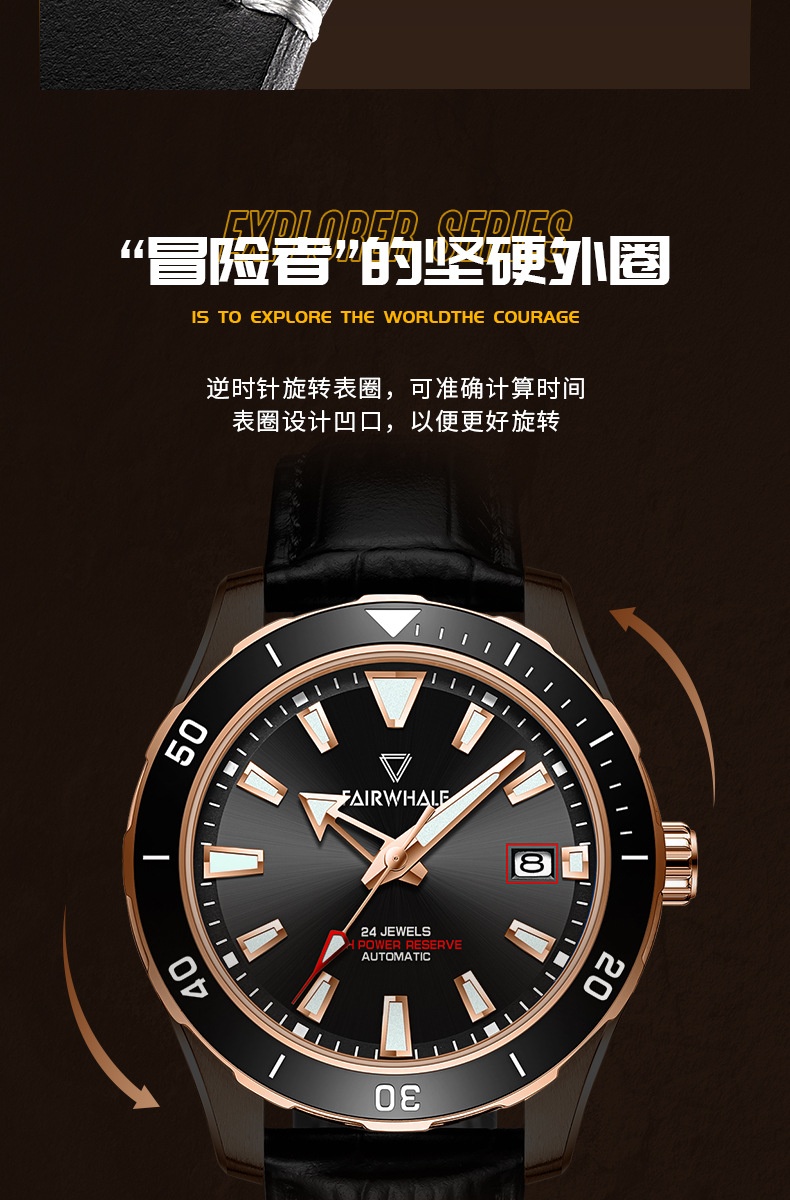 商品Mark Fairwhale|马克华菲新款男士户外登山表 高端防水夜光机械腕表手表,价格¥654,第8张图片详细描述