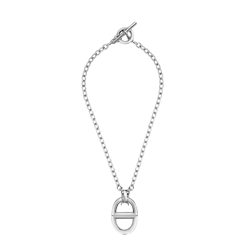 商品Hermes| HERMES/爱马仕 经典Hermès Réponse系列 超大号925纯银猪鼻子吊坠项链H120300B,价格¥10760,第1张图片详细描述