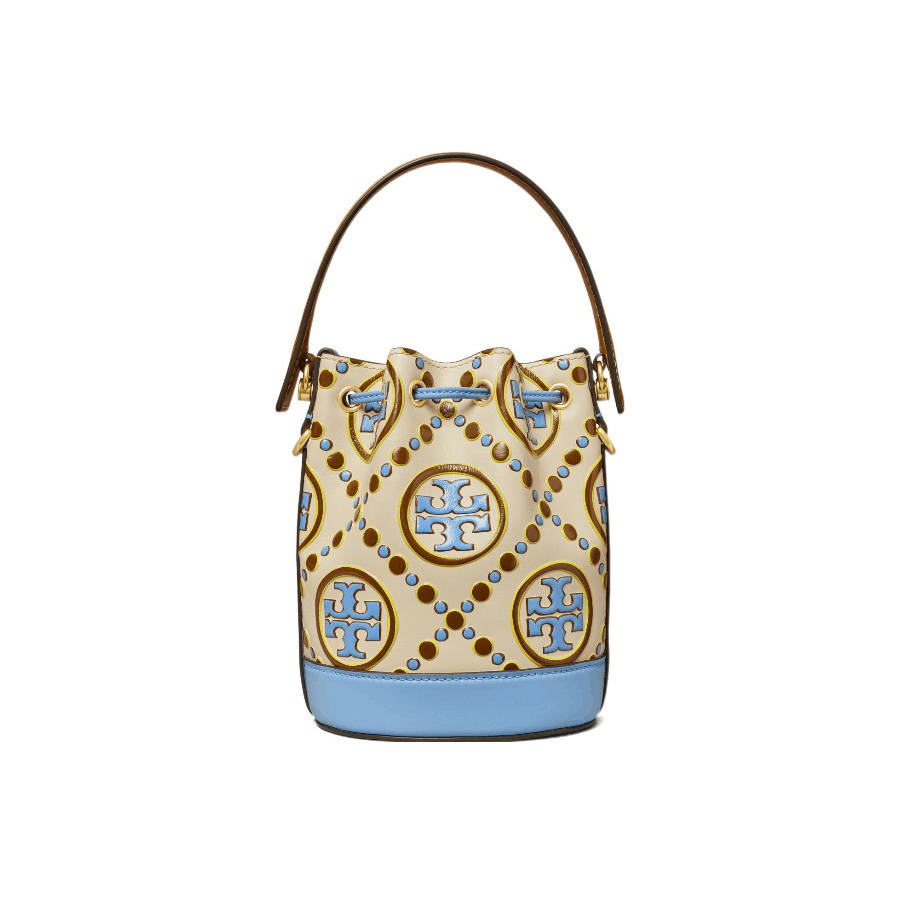 商品[国内直发] Tory Burch|汤丽柏琦TB 女士T Monogram 撞色双T压花抽绳开合水桶包手提斜挎包迷你145527-400,价格¥2479,第2张图片详细描述