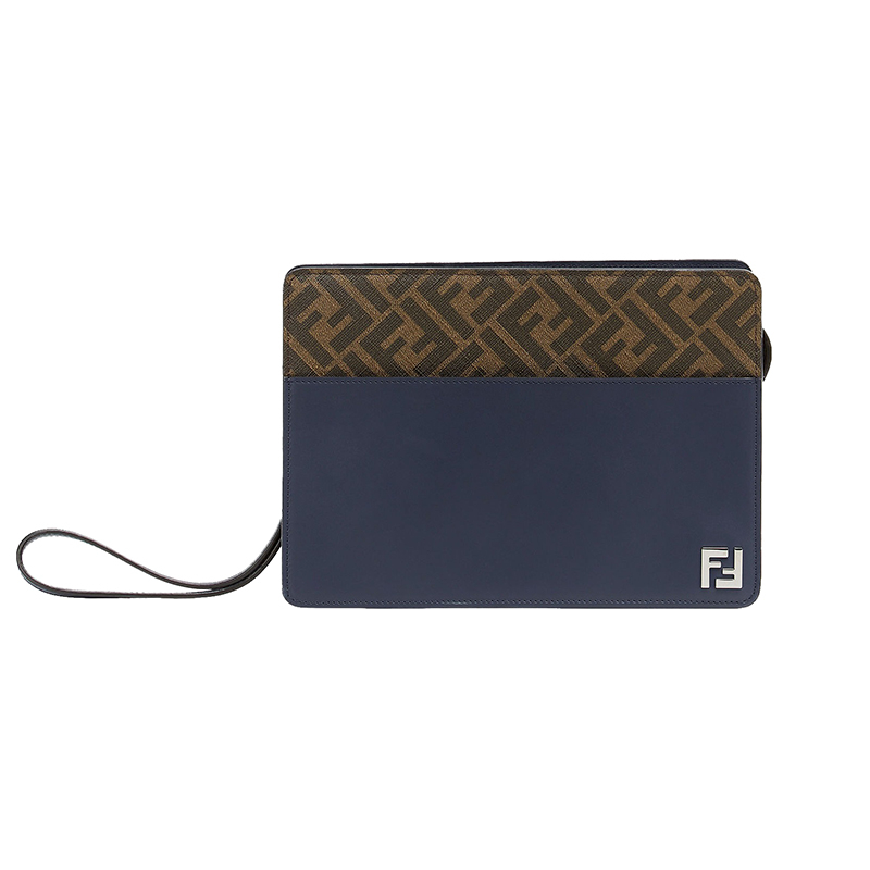 商品Fendi|芬迪24新款 男士深蓝色和棕色FF牛皮革手拿包7N0145AFF2F1M6D,价格¥9205,第7张图片详细描述