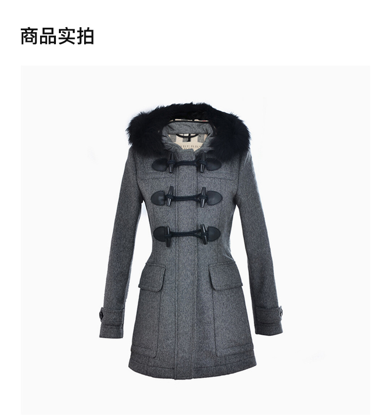 商品[国内直发] Burberry|Burberry 博柏利 女士灰色色羊毛牛角扣大衣 3873757,价格¥8750,第3张图片详细描述