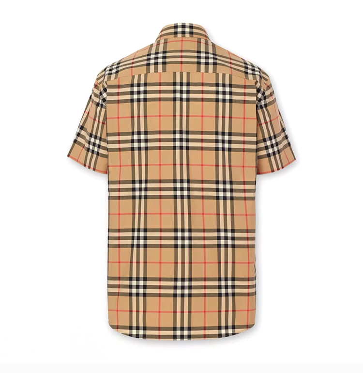 商品Burberry|BURBERRY 男士驼色棉质斑马装饰格纹衬衫短袖 8032249,价格¥2651,第7张图片详细描述