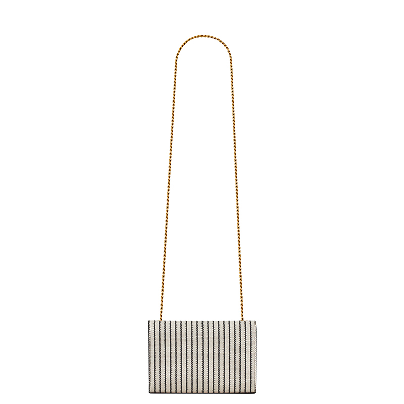 商品Yves Saint Laurent|SAINT LAURENT PARIS/圣罗兰 YSL 22春夏新款KATE系列 女士小号奶油色/黑色条纹帆布配皮金扣金链单肩斜挎链条包469390FAACG9583,价格¥10241,第3张图片详细描述