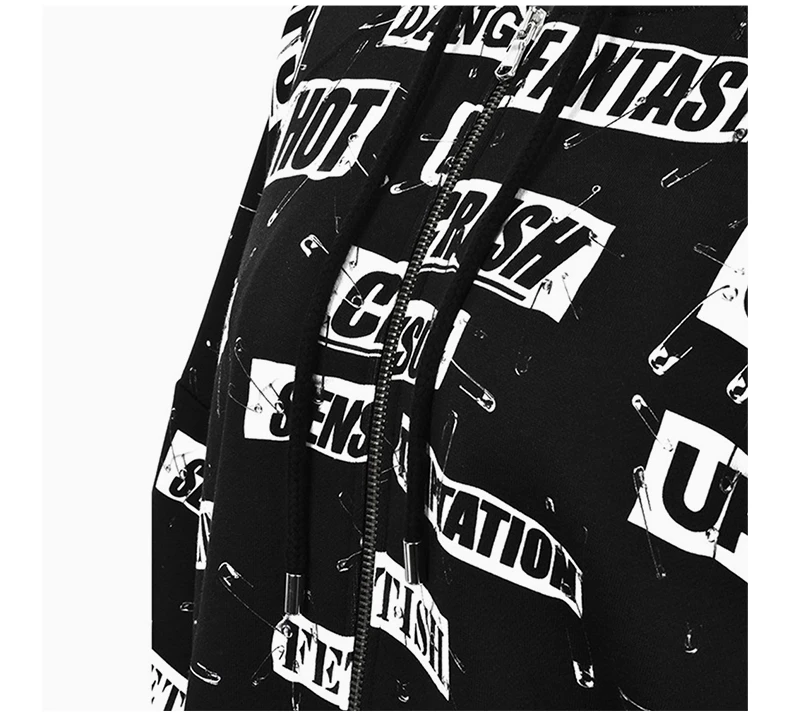 商品Moschino|MOSCHINO 女士黑色别针字母印花拉链长袖连帽卫衣 EJ1710-5527-3555,价格¥2242,第8张图片详细描述
