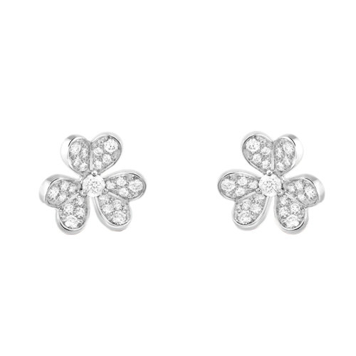 商品Van Cleef & Arpels| Van Cleef & Arpels/梵克雅宝 经典Frivole系列 18k金白金镶嵌钻石满钻迷你三瓣花朵耳钉VCARP3W100,价格¥64162,第5张图片详细描述