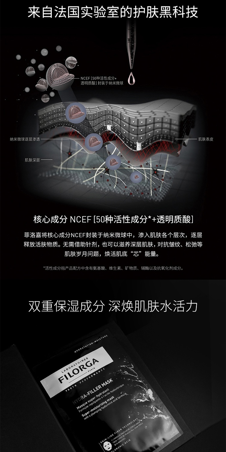 商品Filorga|菲洛嘉FILORGA 玻尿酸盈润焕龄时光抗皱面膜23ml 玻尿酸盈润面膜10片,价格¥740,第4张图片详细描述