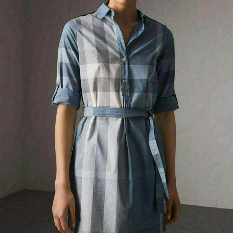 商品Burberry|现货BURBERRY/博柏利 Kelsy系列 女士蓝色帆布经典格纹连衣裙80277091,价格¥2059,第3张图片详细描述