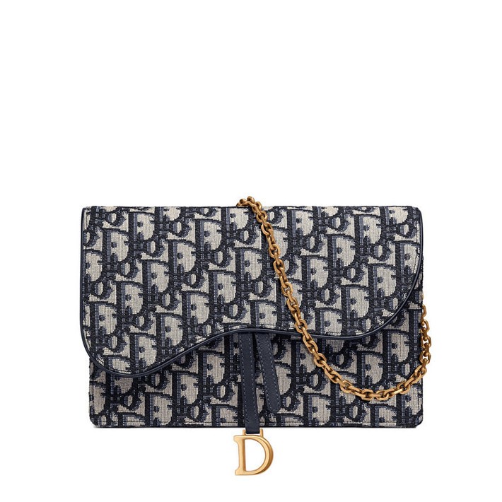 商品Dior|DIOR/迪奥  经典老花Saddle女士蓝色刺绣帆布链条单肩斜跨信封包 ,价格¥14433,第2张图片详细描述