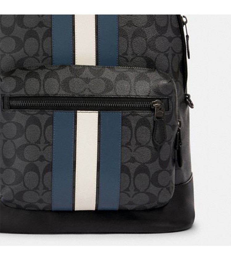 商品[国内直发] Coach|COACH蔻驰  West 35 经典老花蓝白条纹大容量 帆布配皮 书包背包双肩包 大号 男款 3001QBOH0,价格¥2044,第7张图片详细描述