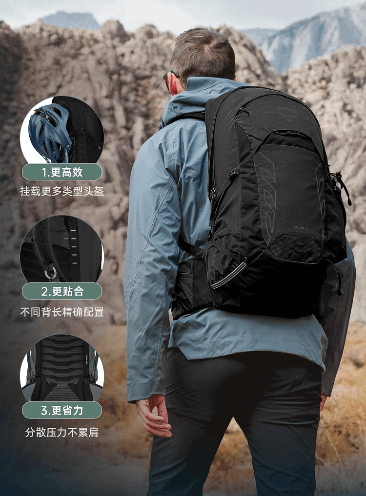 商品Osprey|Talon 魔爪22L登山旅行双肩包男款小鹰户外徒步多功能环保背包25年新品（香港仓发货）,价格¥1181,第3张图片详细描述