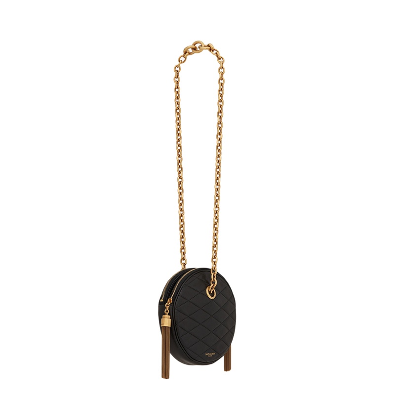 商品Yves Saint Laurent|SAINT LAURENT PARIS/圣罗兰 YSL LE MAILLON系列 女士黑色羊皮革圆形链条手拿包,价格¥14607,第5张图片详细描述