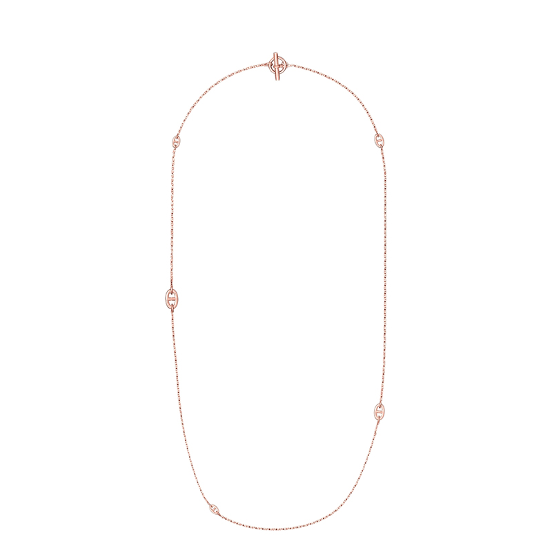 商品Hermes| HERMES/爱马仕 经典New Farandole 80系列 18K金玫瑰金猪鼻子符号棍状环扣长项链H119153B,价格¥46327,第3张图片详细描述
