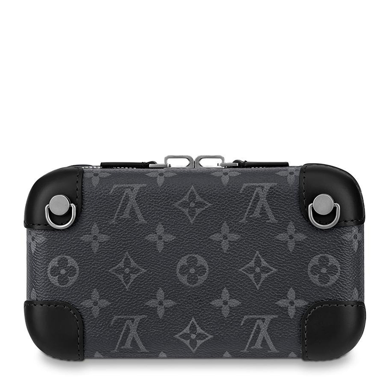 商品Louis Vuitton|预售10天 Louis Vuitton/路易威登 22春夏新款HORIZON CLUTCH系列 男士经典爆款老花帆布黑色牛皮织物饰边银扣拉链开合单肩斜挎盒子包M45579,价格¥17851,第4张图片详细描述