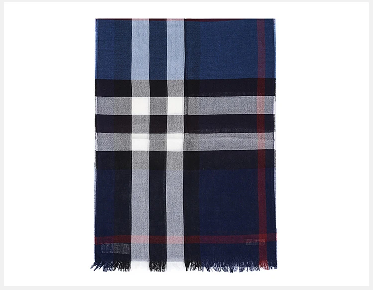 商品Burberry|Burberry 博柏利 男士经典蓝色拼色格纹大号羊绒羊毛混纺围巾 4000326,价格¥2205,第17张图片详细描述