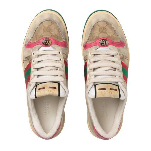 商品Gucci|现货 古驰 screener系列 经典款 女士米色GG帆布绿色红色织带绿皮革细节复古休闲运动鞋脏脏鞋5704439Y9209665,价格¥6917,第4张图片详细描述