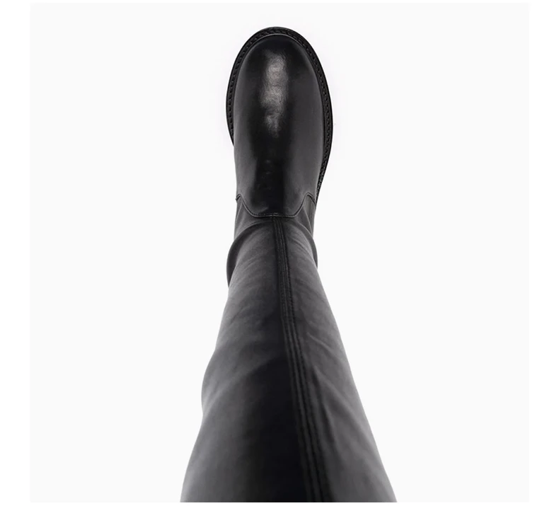 商品Stuart Weitzman|STUART WEITZMAN 女士黑色小羊皮系带过膝靴  LOWLAND-ULTRALNAPPA-BLACK,价格¥3685,第6张图片详细描述