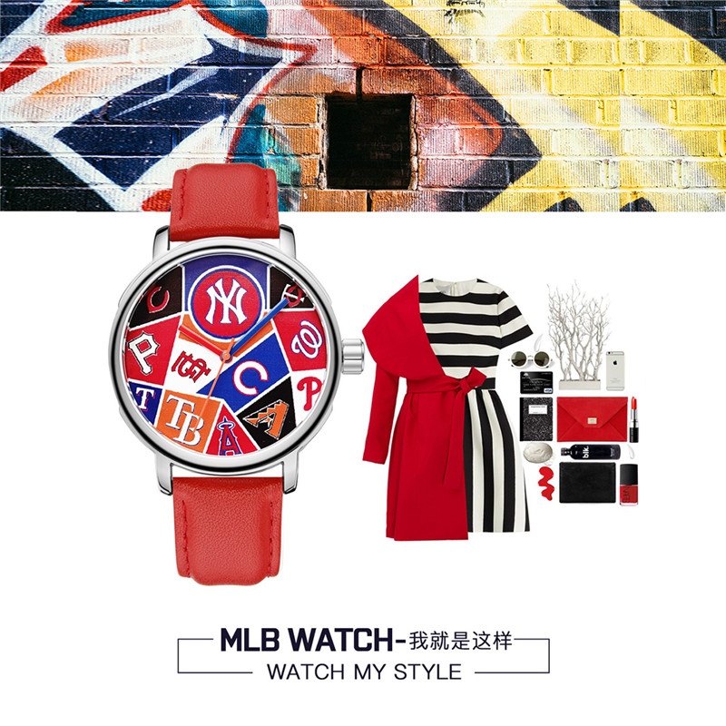 商品[国内直发] MLB|MLB美职棒 纽约街头嘻哈 时尚潮流男士女士 学生情侣石英防水手表 欧美腕表,价格¥532,第2张图片详细描述