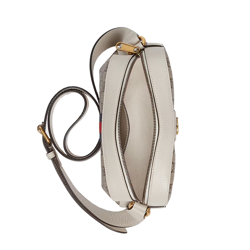 商品Gucci|GUCCI/古驰 22春夏新款Ophidia系列 男女同款米色/乌木色帆布白色皮革滚边金扣斜跨单肩相机包68106496IWT9794,价格¥9260,第6张图片详细描述