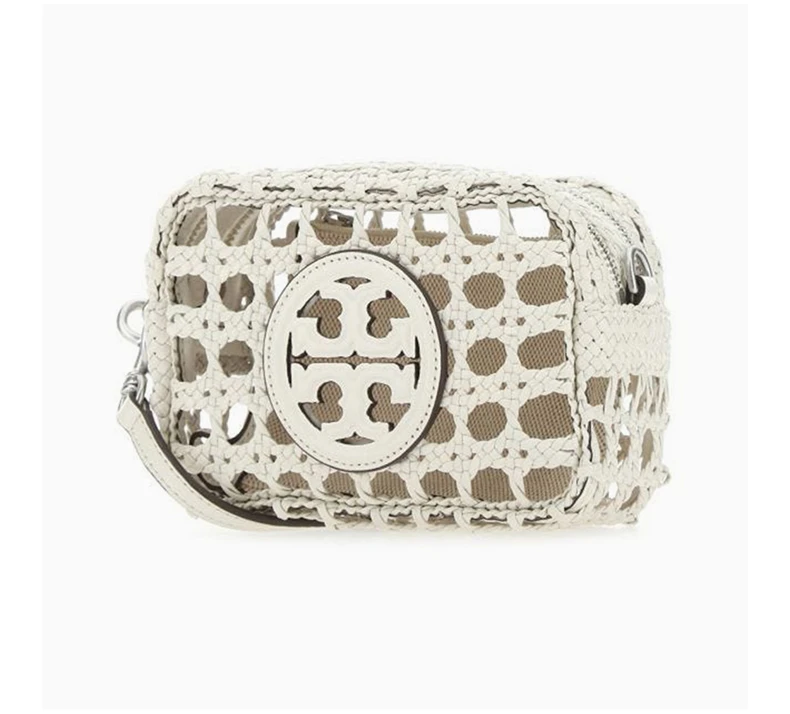 商品[国内直发] Tory Burch|TORY BURCH 女士PERRY系列象牙白双T Logo皮革镂空编织单肩斜挎包 81014-104,价格¥2920,第5张图片详细描述