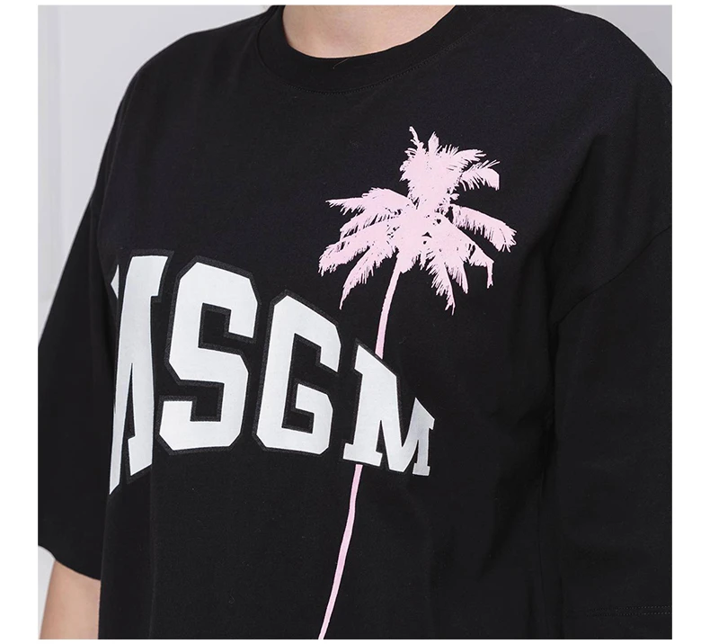 商品MSGM|MSGM 女士黑色棉质字母LOGO粉色图案印花圆领短袖T恤 MDM164-298-99,价格¥600,第8张图片详细描述