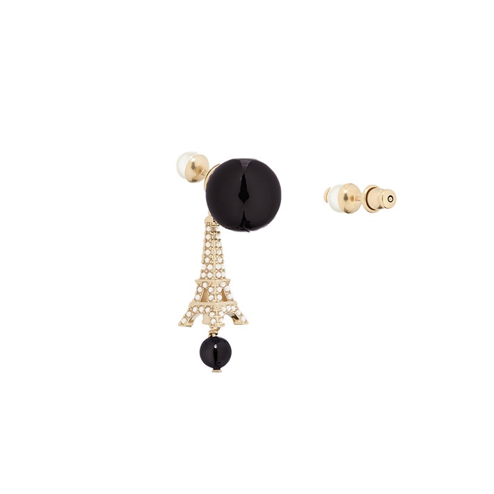 商品Dior|Dior/迪奥 23年新款 TRIBALES女士金色饰面白色/黑色树脂珠饰铁塔吊饰耳环,价格¥3448,第5张图片详细描述